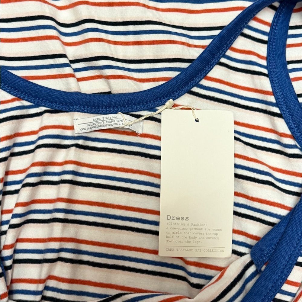 Zara Trafaluc Striped Midi Tank Dress Navy Red White Ribbed Scoop Neck NWT L - Picture 5 of 5